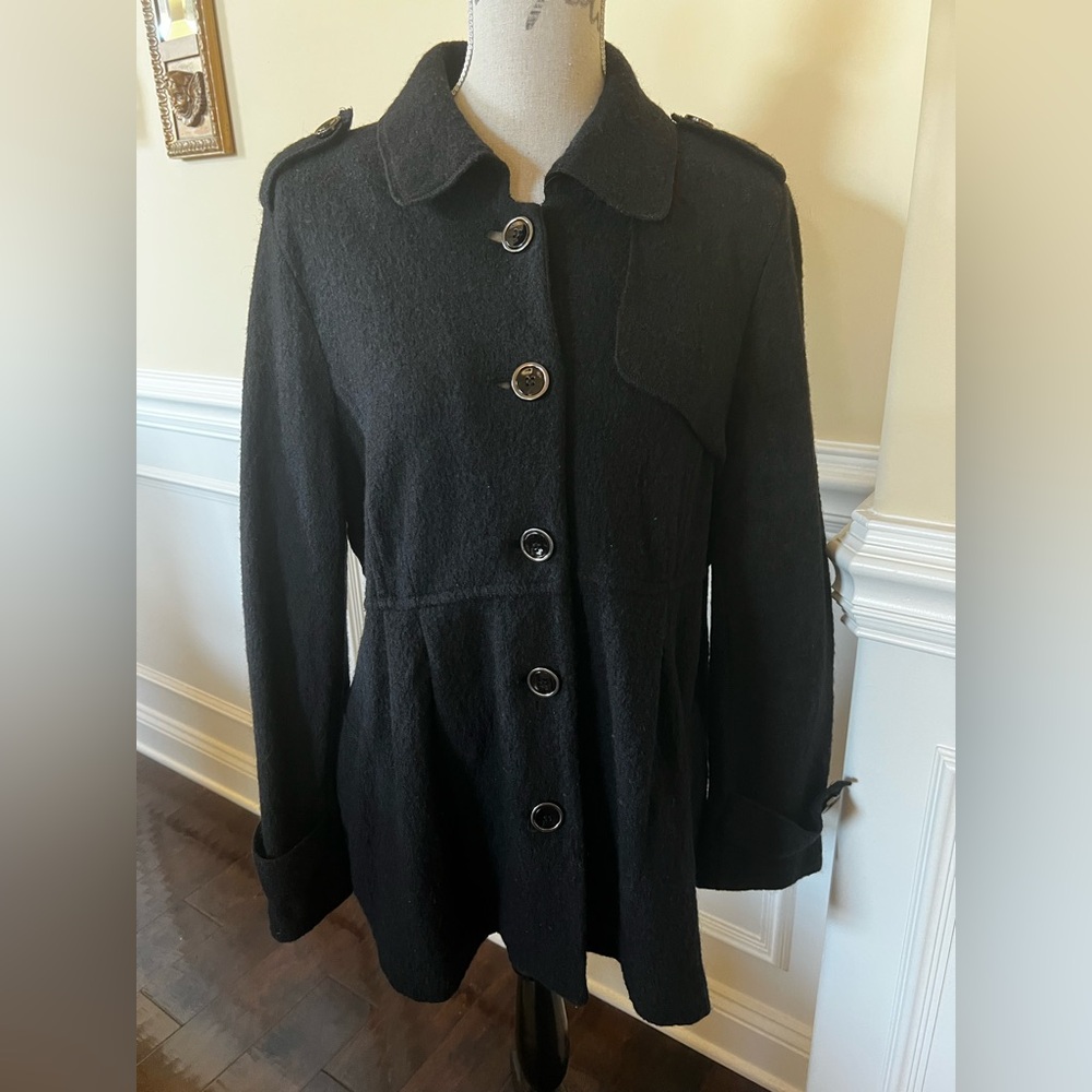Sandro, Boiled Wool 3/4 Length-Empire Style Fit & Flare Black Coat/Jacket.